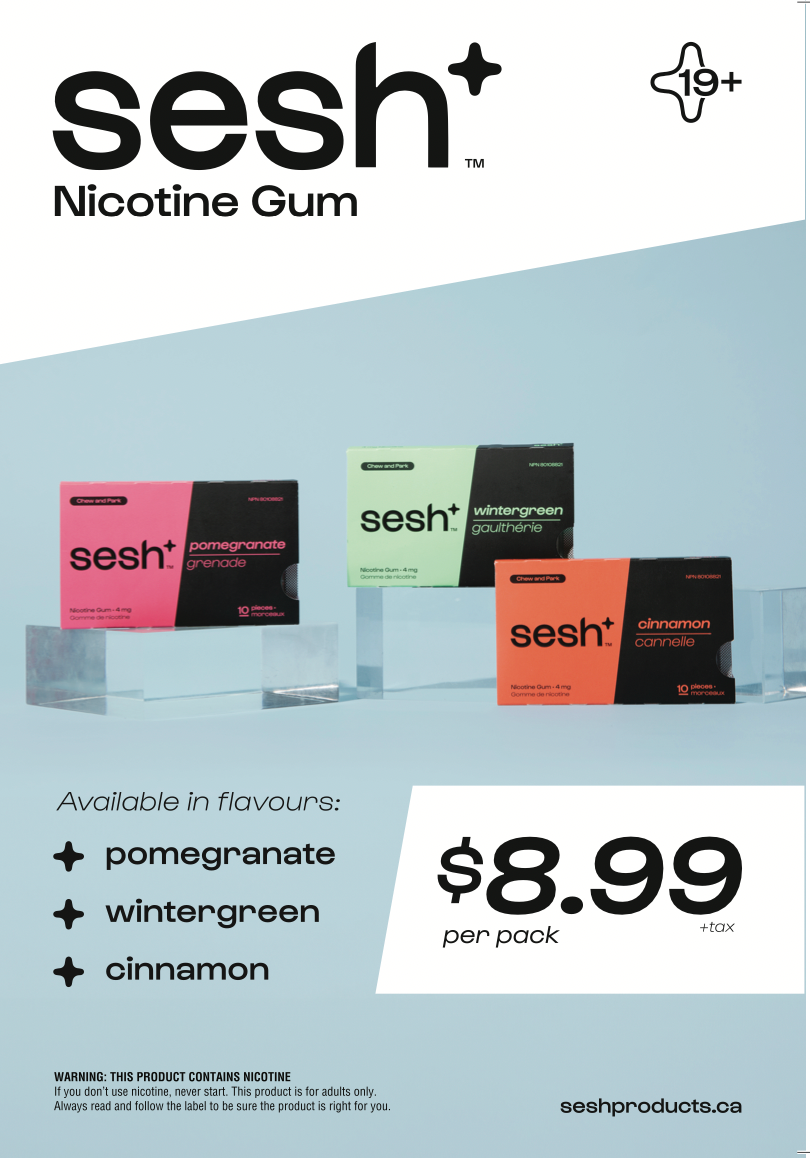 Sesh+ Nicotine Display Topper Sign 4x6 - single sided - $8.99