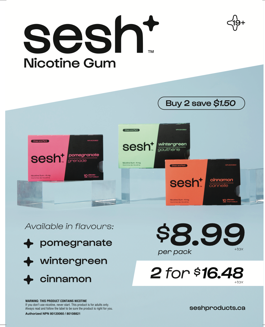 Sesh+ Nicotine Gum Price Sign - 8.5x11 - Double Sided - $16.48 (no holder)