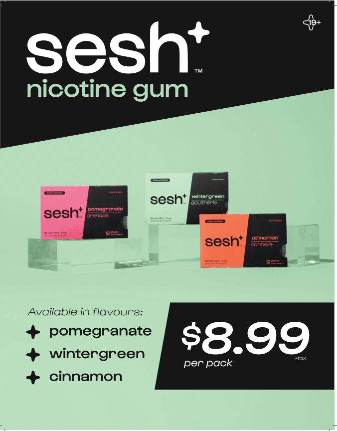 Sesh+ Nicotine Gum Price Sign - 8.5x11 - Double Sided - $15.98 (With Holder)
